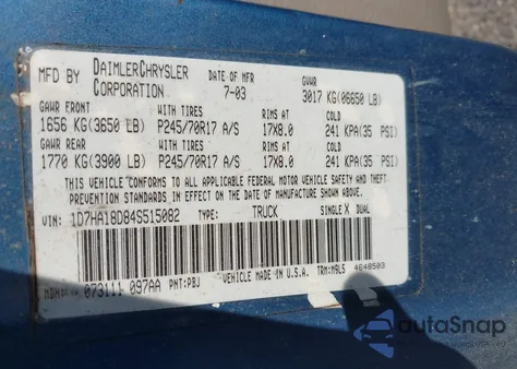 2004 Dodge Ram 1500 Slt/Laramie z USA, uszkodzony, nr VIN 1D7HA18D84S515082